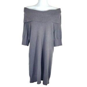 Banana Republic Sweater Dress Medium Gray Angora Blend Off Shoulder Cowl Shift